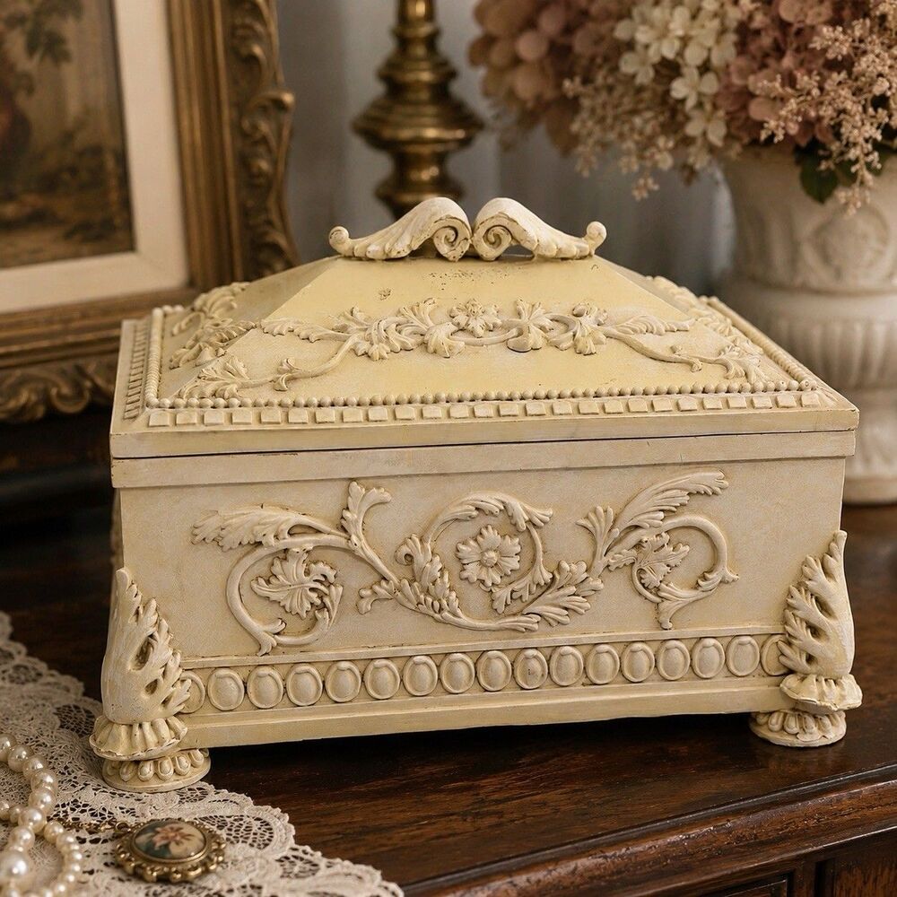 Vintage Victorian Style Ornate Jewelry Box Baroque Floral Footed Trinket 10"